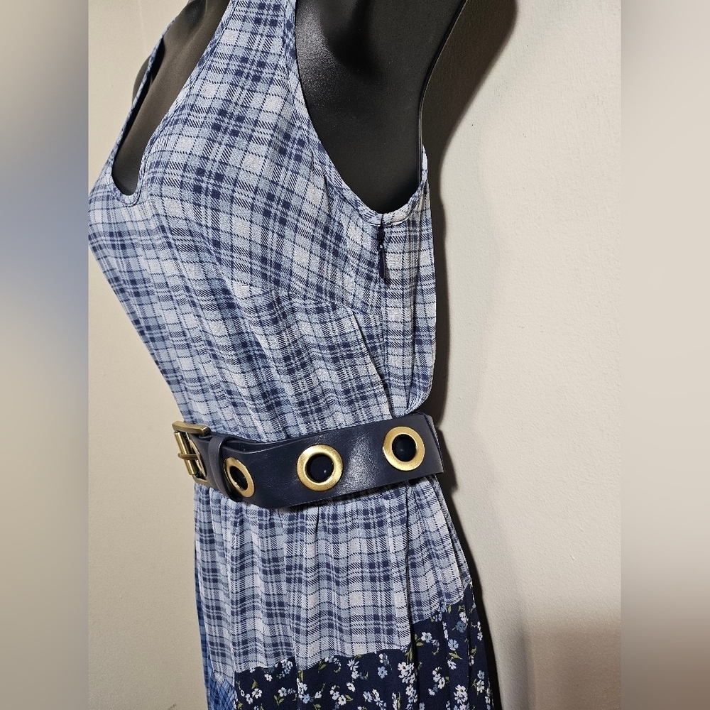 NEW Michael Kors Mixed Plaid Georgette Dress Belt Handkerchief Semi Sheer XS - Picture 5 of 12